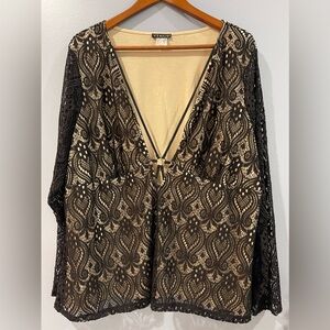 Venus Black & Tan Deep V Sheer Lace with Tan Shell Plus Size 2X NWT